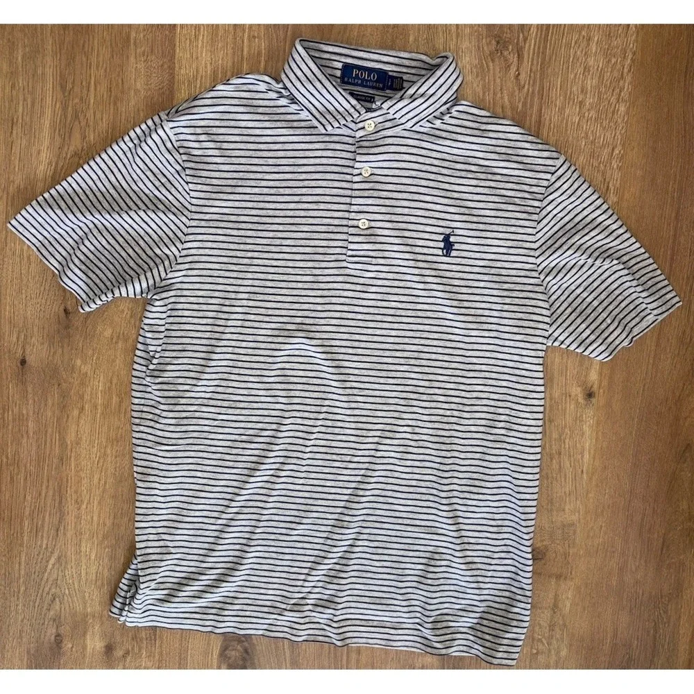 Polo Ralph Lauren Polo Shirt Gray Navy Striped Small Pony Classic Fit